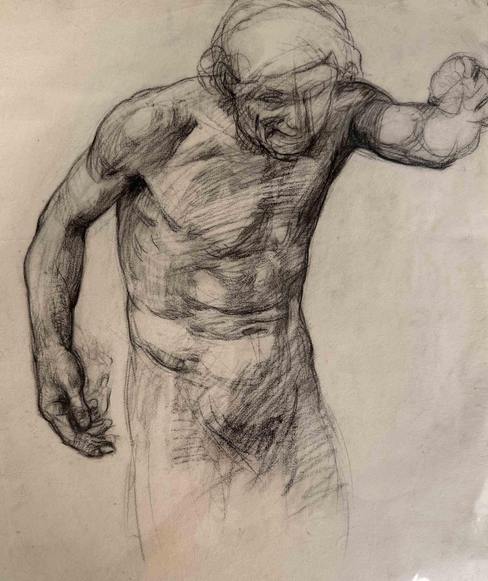 Unknown Figurative Art – Body of Man – Zeichnung – Mitte des 20. Jahrhunderts