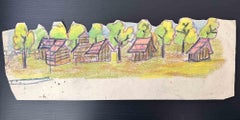 Vintage Colorful Cottage - Drawing - Mid-20th Century