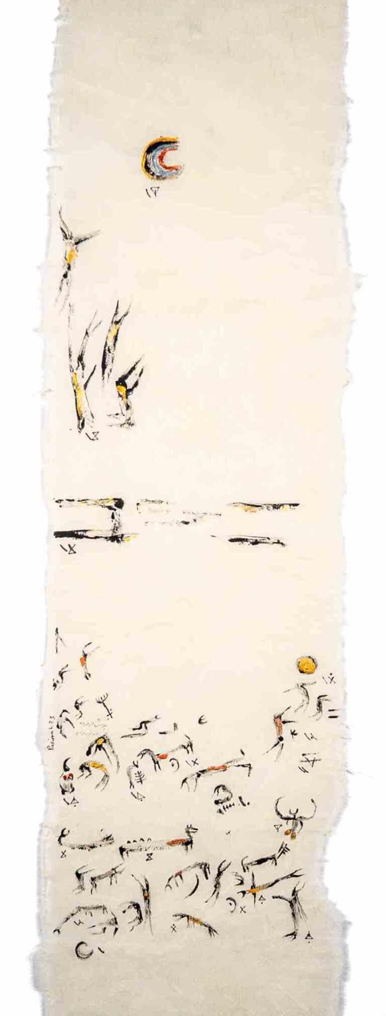 Questioning the Dead Under Moonlight ist eine Zeichnung der iranischen Künstlerin und Dichterin Parimah Avani aus dem Jahr 2023.

China-Tusche, Acryl auf japanischem Washi Haruki-Papier mit aufgetragenem Papyrus, Plettenberg, DE.

Ausgestellt in "