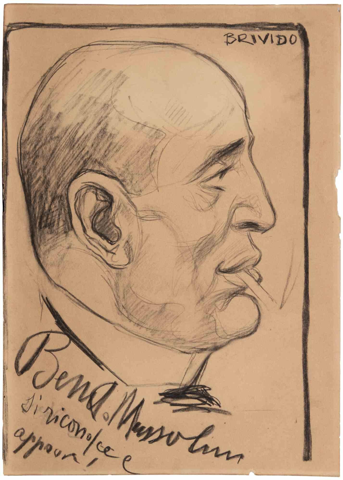 Duce Portrait is a modern artwork realized by the artist Alberto Manetti (known also as Brivido).

Pencil and charcoal on paper.

Hand signed on the higher right margin.

Inscription: "Benito Mussolini recognizes and approves!" lower left.

Artwork