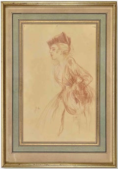 Frau – Zeichnung von Jules Marie Auguste Leroux – frühes 20. Jahrhundert