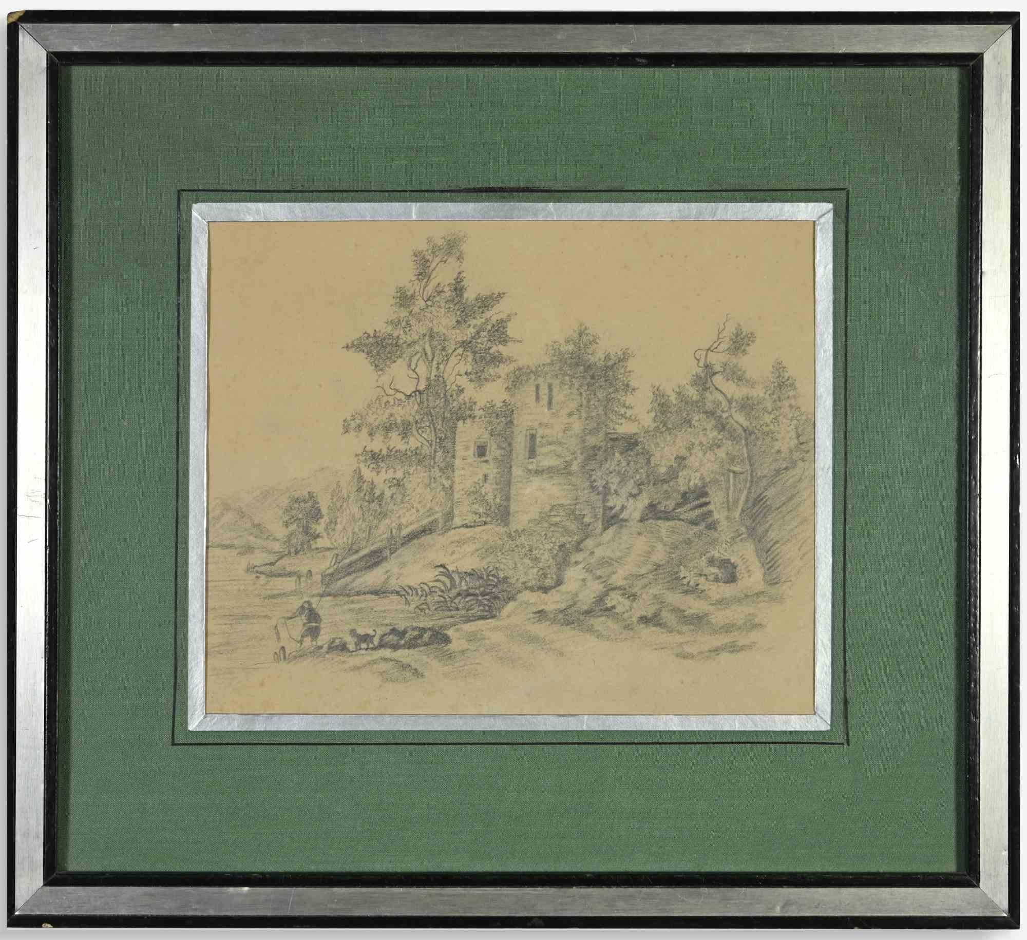 Landschaft – Zeichnung von Camille Adrien Paris – Ende des 19. Jahrhunderts im Angebot 1