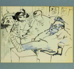 Convalescence – Zeichnung von Mino Maccari – Mitte des 20. Jahrhunderts