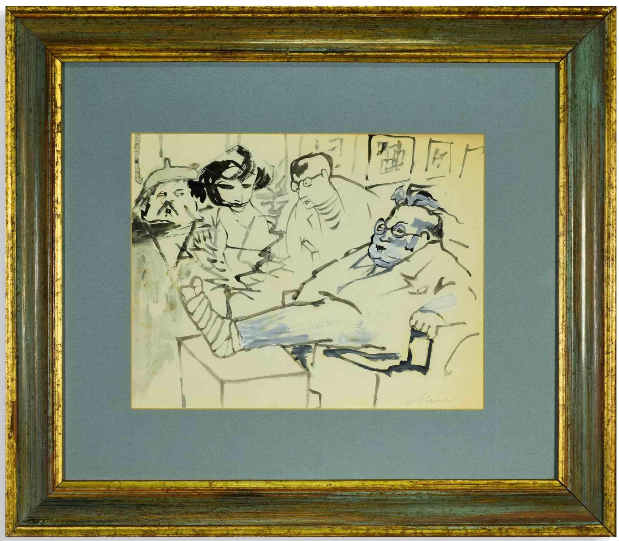 Convalescence - Drawing by Mino Maccari - Mid 20th Century For Sale 1