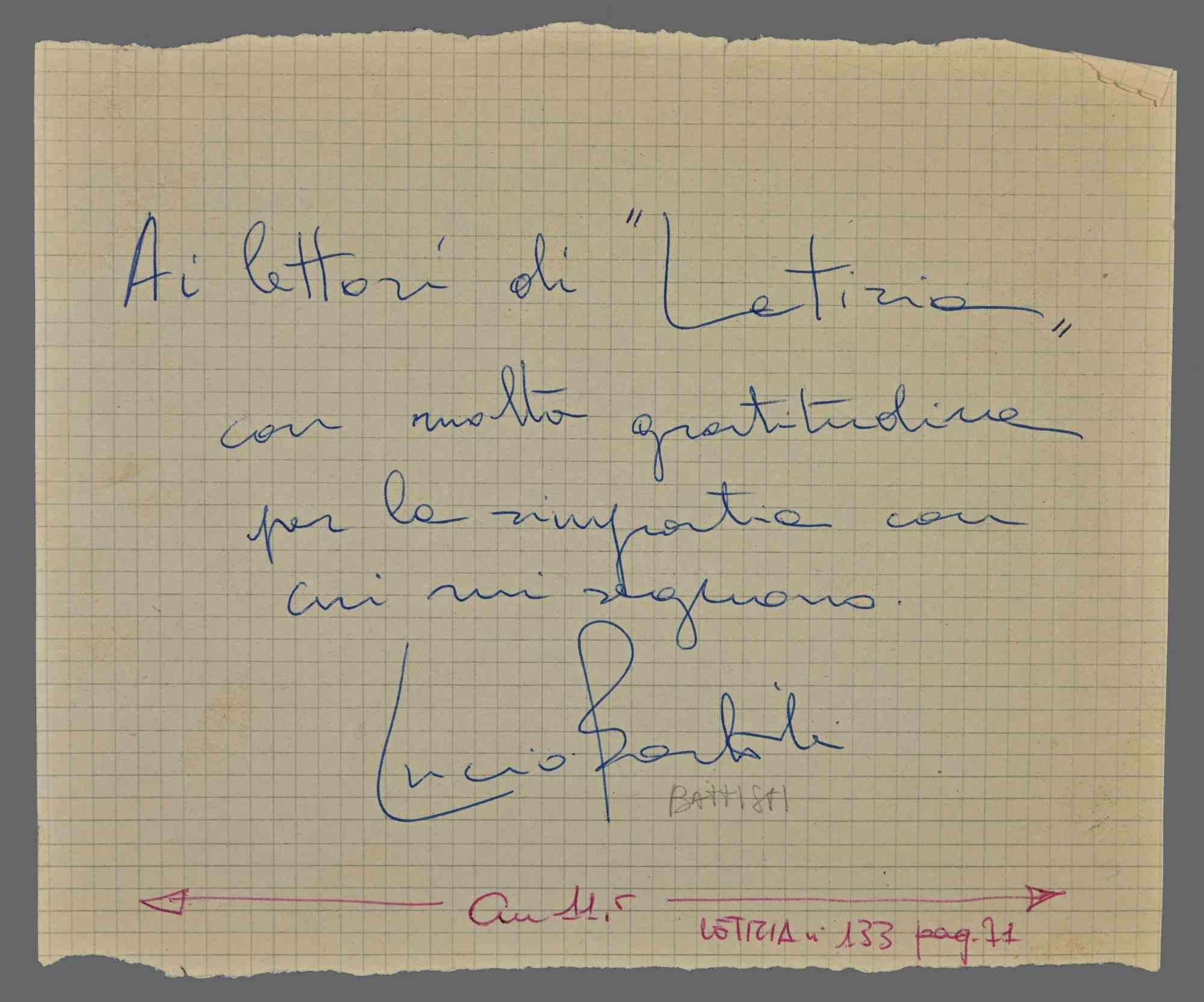 Autograph on Squared Paper by Lucio Battisti  - 1970s - Art by Unknown