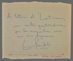 Autograph on Squared Paper by Lucio Battisti  - 1970s