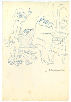 Menacing – Zeichnung von Mino Maccari – Mitte des 20. Jahrhunderts
