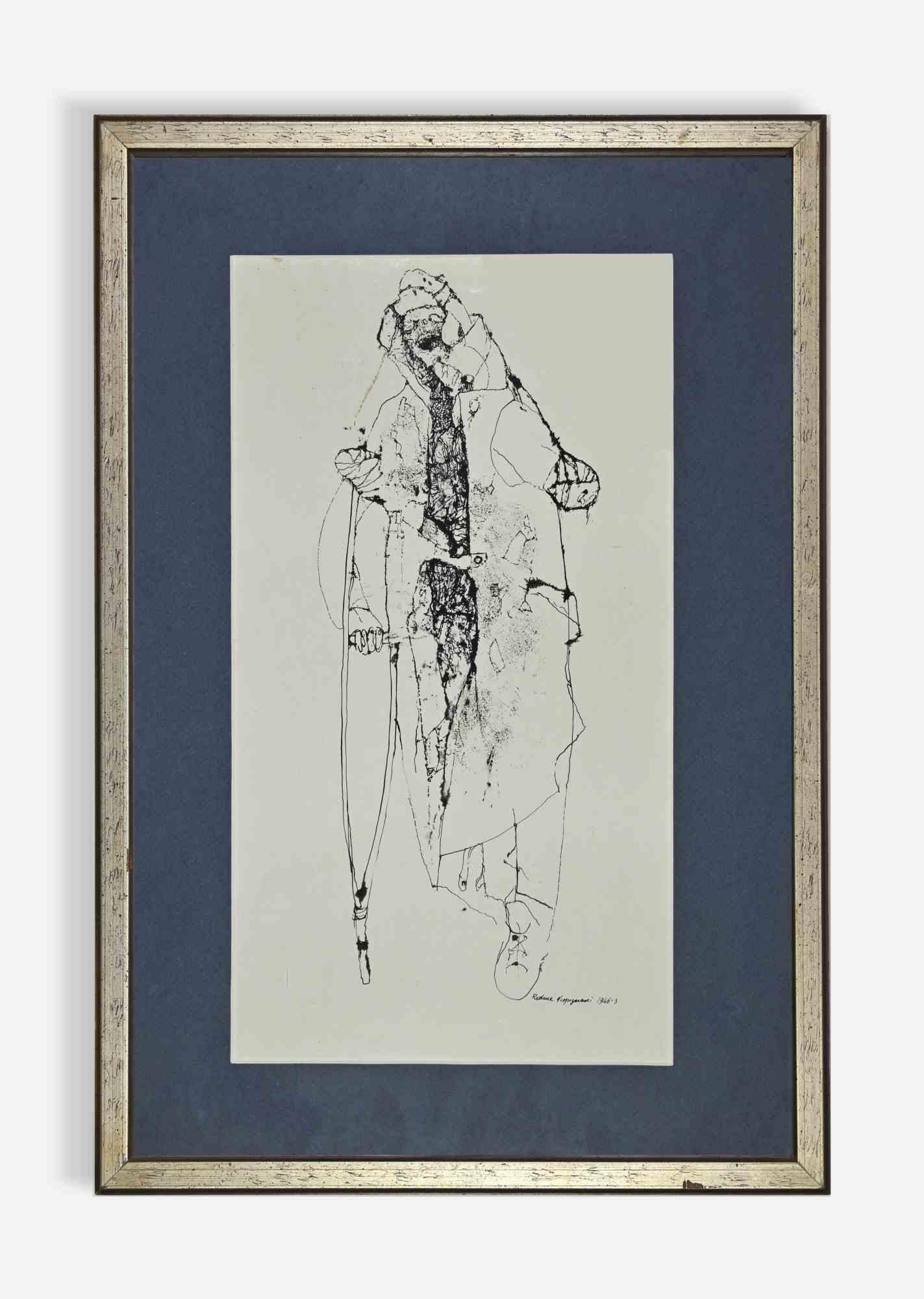 Man is a modern artwork realized by Renzo Vespignani in 1946

Black and white drawing in ink.

Hand signed and dated on the lower margin.

Fair conditions (stains on paper).

Includes frame.
