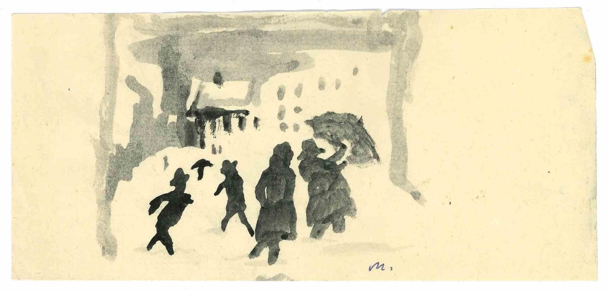 Walking is a watercolor realized by Mino Maccari  (1924-1989) in the Mid-20th Century.

Hand-signed.

Good conditions with slight foxing.

Mino Maccari (Siena, 1924-Rome, June 16, 1989) was an Italian writer, painter, engraver and journalist, winner