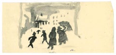 Walking - Zeichnung von Mino Maccari - Mitte des 20. Jahrhunderts