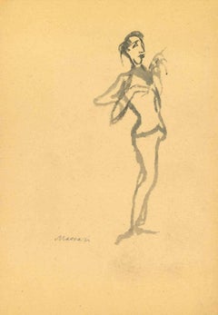Vintage Figure - Drawing by Mino Maccari - Mid-20th Century