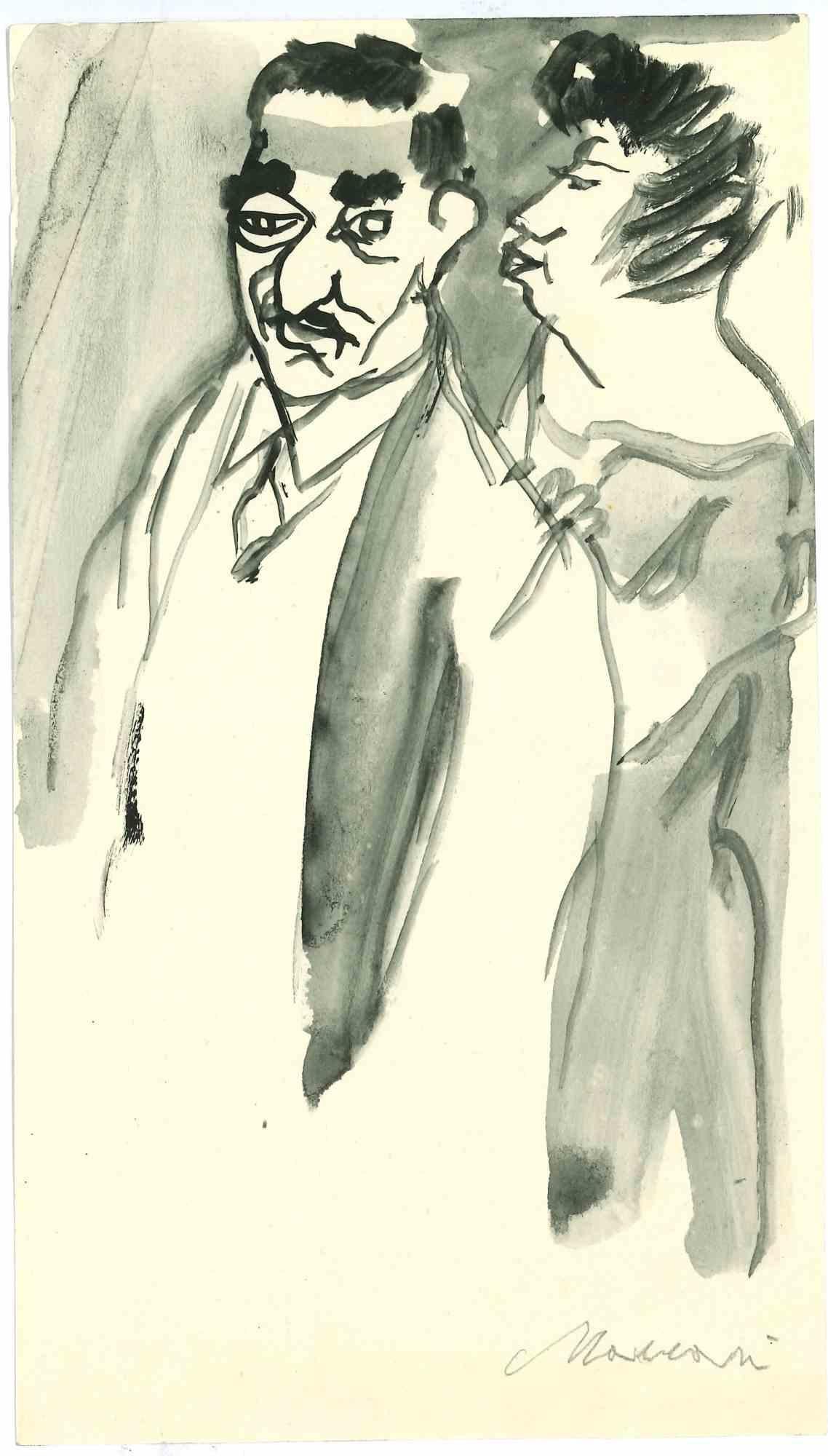 Figures - Drawing by Mino Maccari - Mid-20th Century