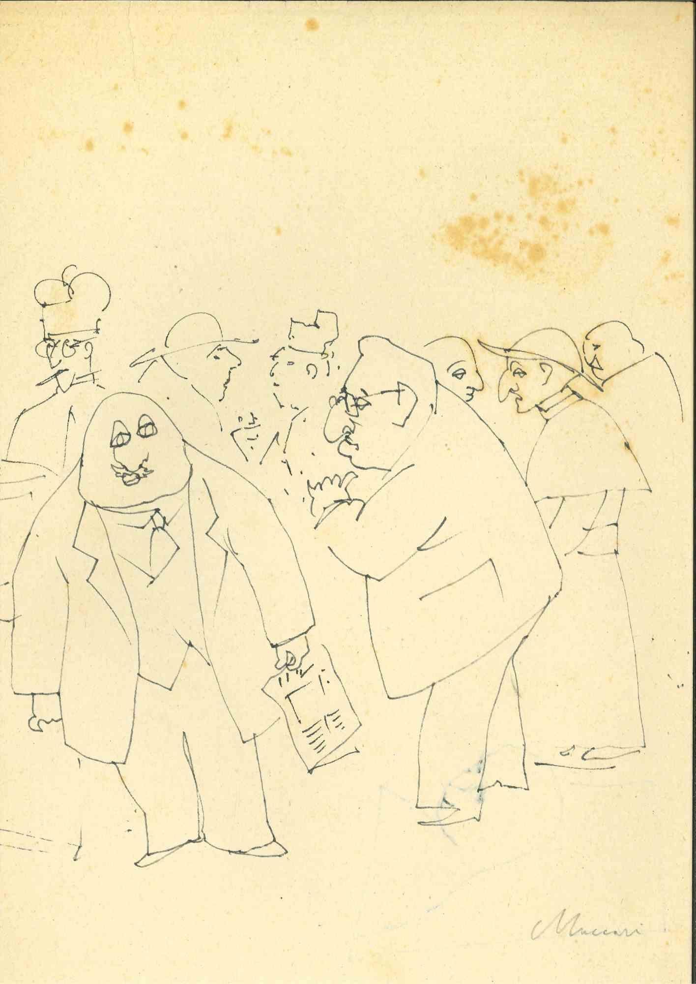 Rassemblement - Dessin de Mino Maccari - Milieu du 20e siècle