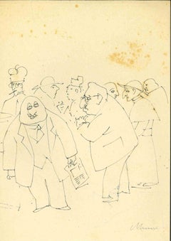Gathering – Zeichnung von Mino Maccari – Mitte des 20. Jahrhunderts