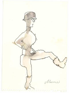 Vintage Soldier - Drawing by Mino Maccari - Mid-20th Century