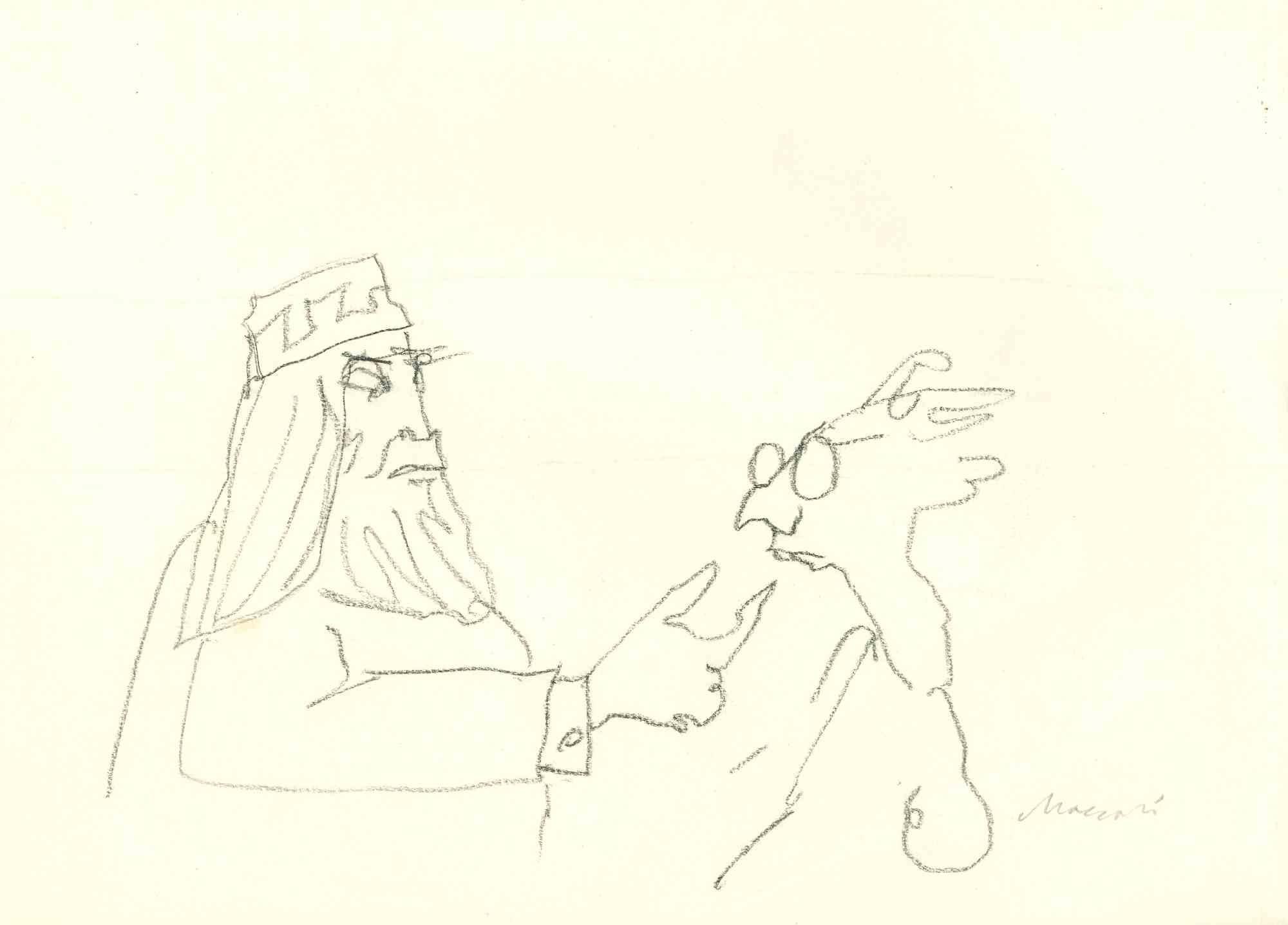 Conversación es un dibujo a carboncillo realizado por Mino Maccari (1924-1989) a mediados del siglo XX.

Firmado a mano.

Buen estado de conservación, con ligeras manchas.

Mino Maccari (Siena, 1924-Roma, 16 de junio de 1989) fue un escritor,