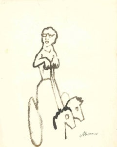 Vintage Rider - Drawing by Mino Maccari - Mid-20th Century