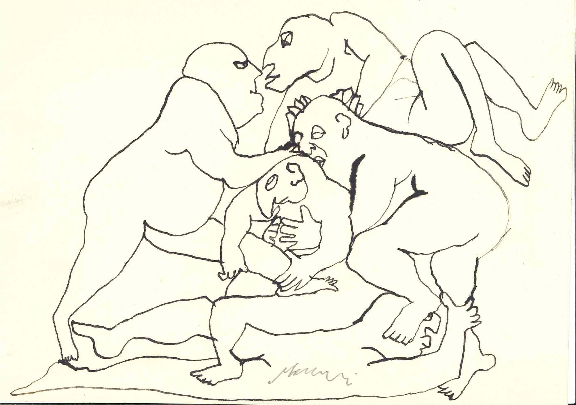 Fight est un dessin à l'encre de Chine réalisé par Mino Maccari (1924-1989) au milieu du 20e siècle.

Signé à la main.

Bon état avec de légères rousseurs.

Mino Maccari (Sienne, 1924-Rome, 16 juin 1989) est un écrivain, peintre, graveur et