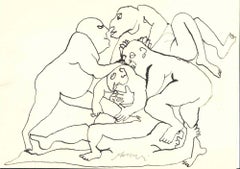 Vintage Fight - Drawing by Mino Maccari - Mid-20th Century