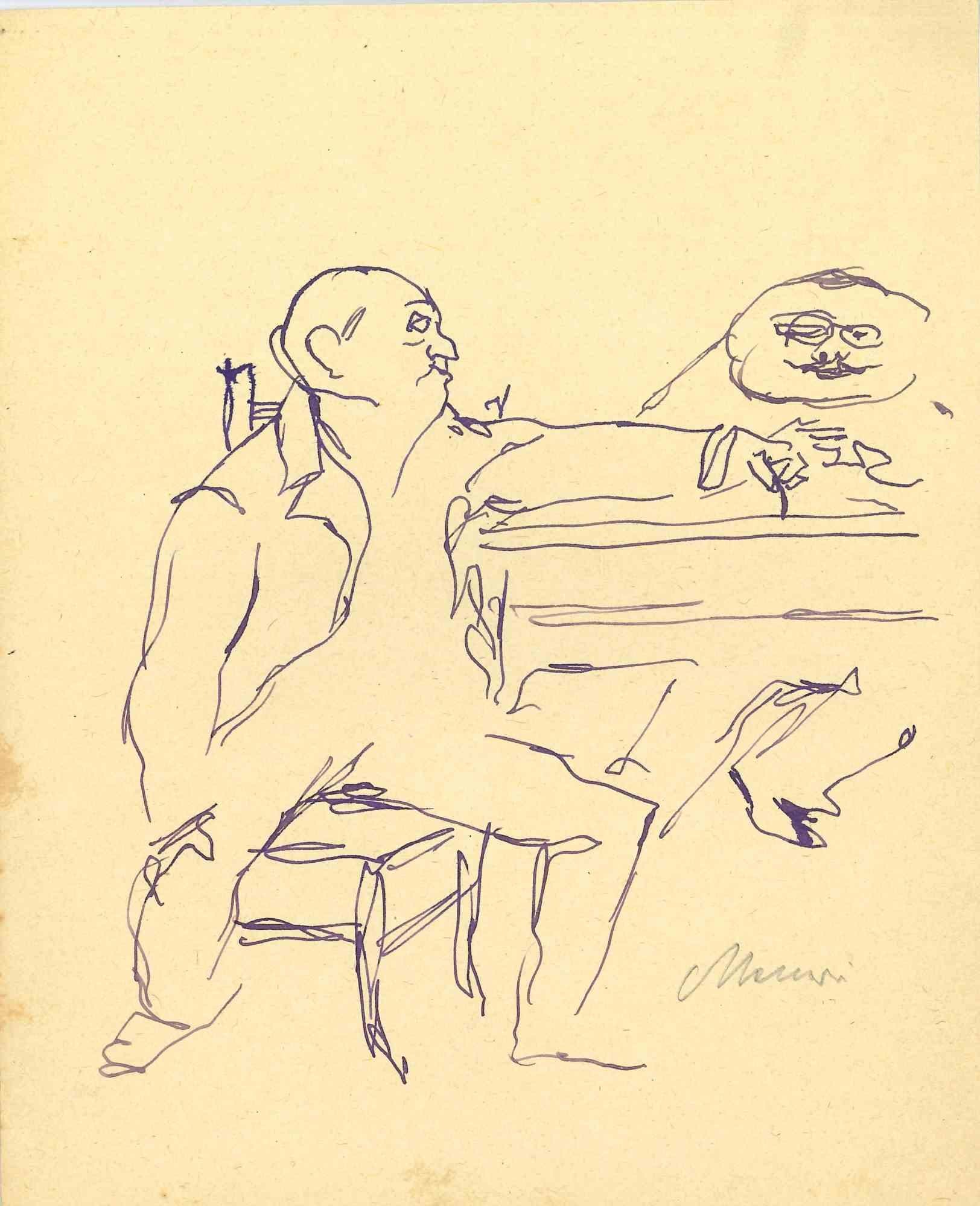 Conversation est un dessin à l'encre de Chine réalisé par Mino Maccari (1924-1989) au milieu du 20e siècle.

Signé à la main.

Bon état avec de légères rousseurs.

Mino Maccari (Sienne, 1924-Rome, 16 juin 1989) est un écrivain, peintre, graveur et
