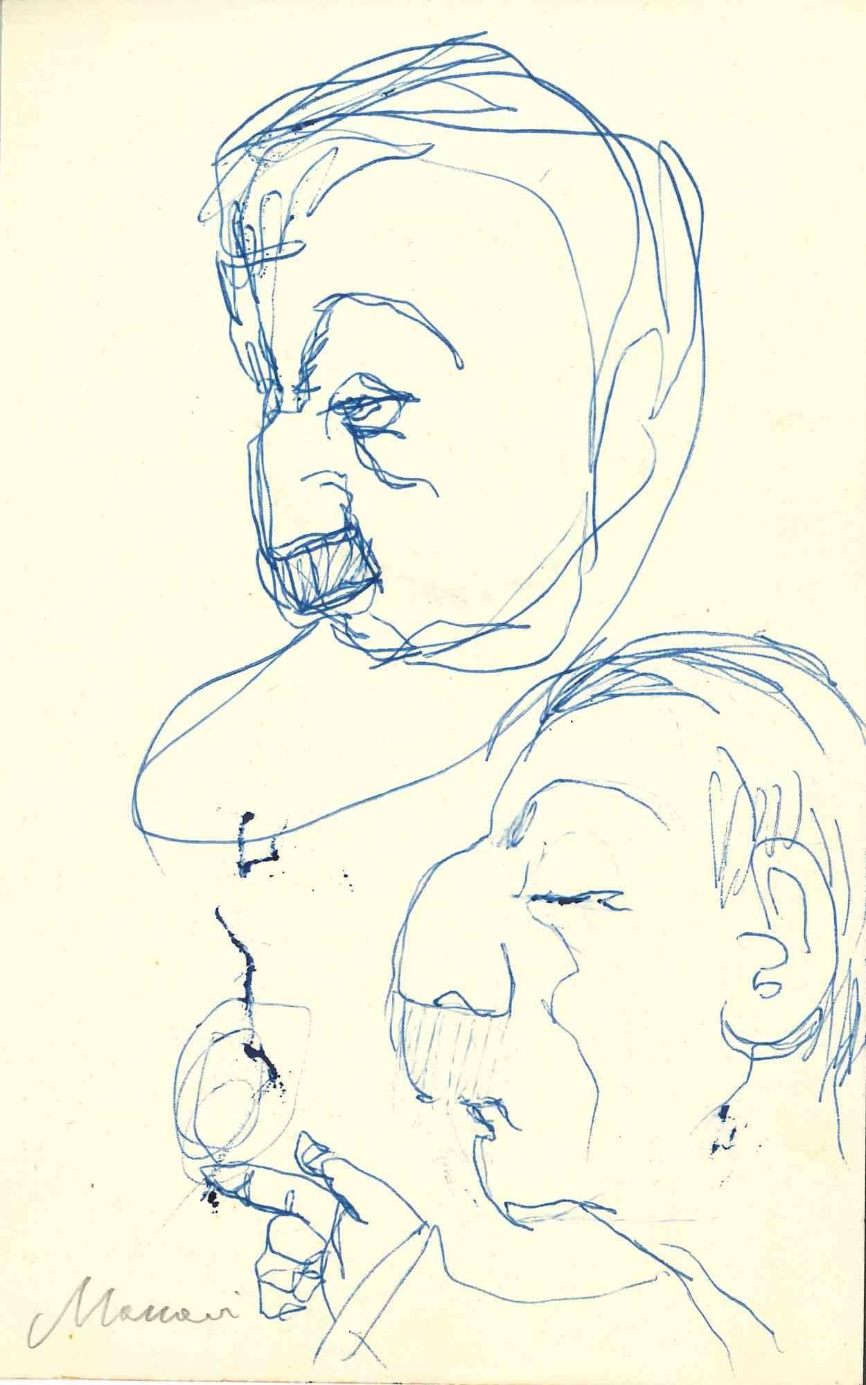 Portraits - Drawing by Mino Maccari - Mid-20th Century