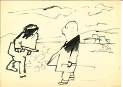 Conflict – Zeichnung von Mino Maccari – Mitte des 20. Jahrhunderts