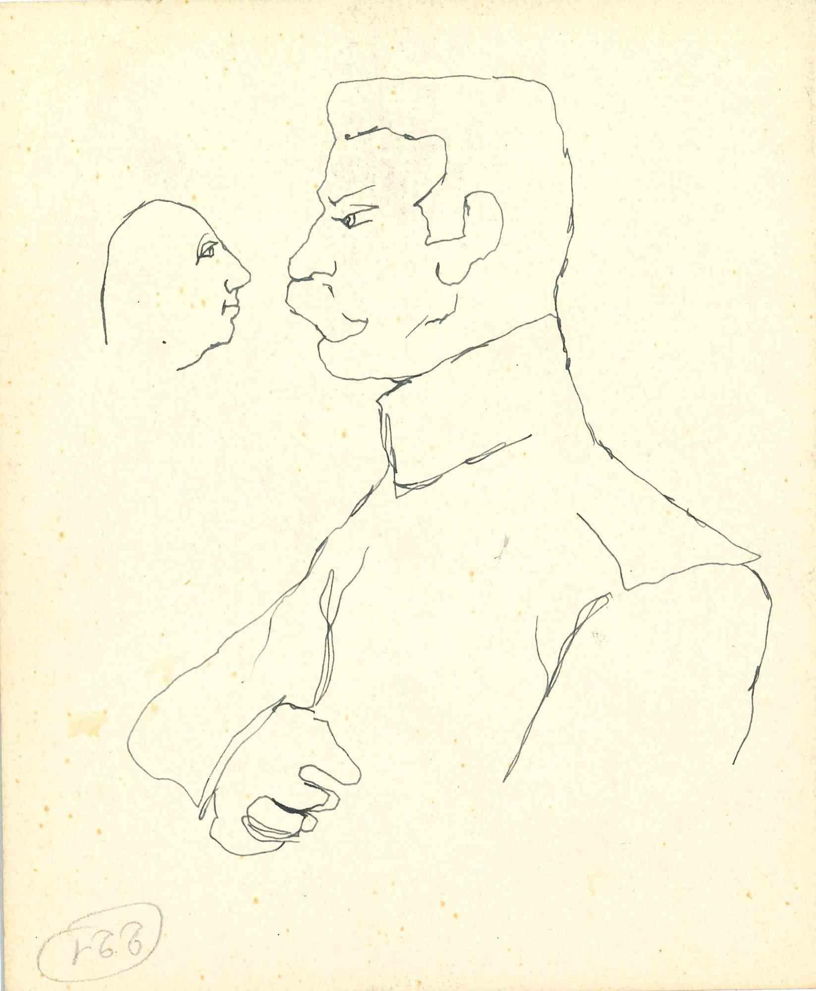 Figures - Drawing by Mino Maccari - Mid-20th Century