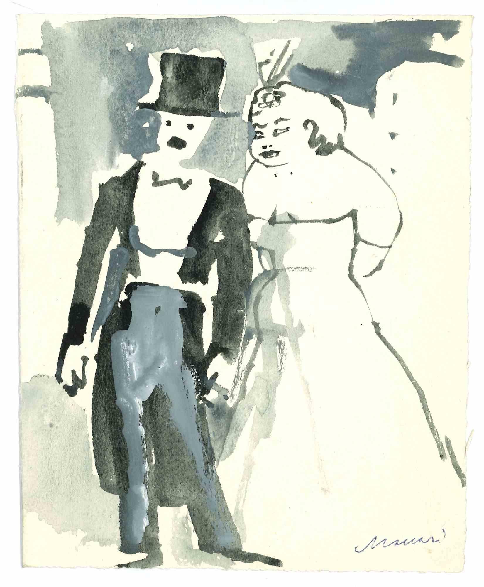 Wedding - Drawing by Mino Maccari - Mid-20th Century