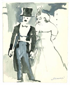 Vintage Wedding - Drawing by Mino Maccari - Mid-20th Century