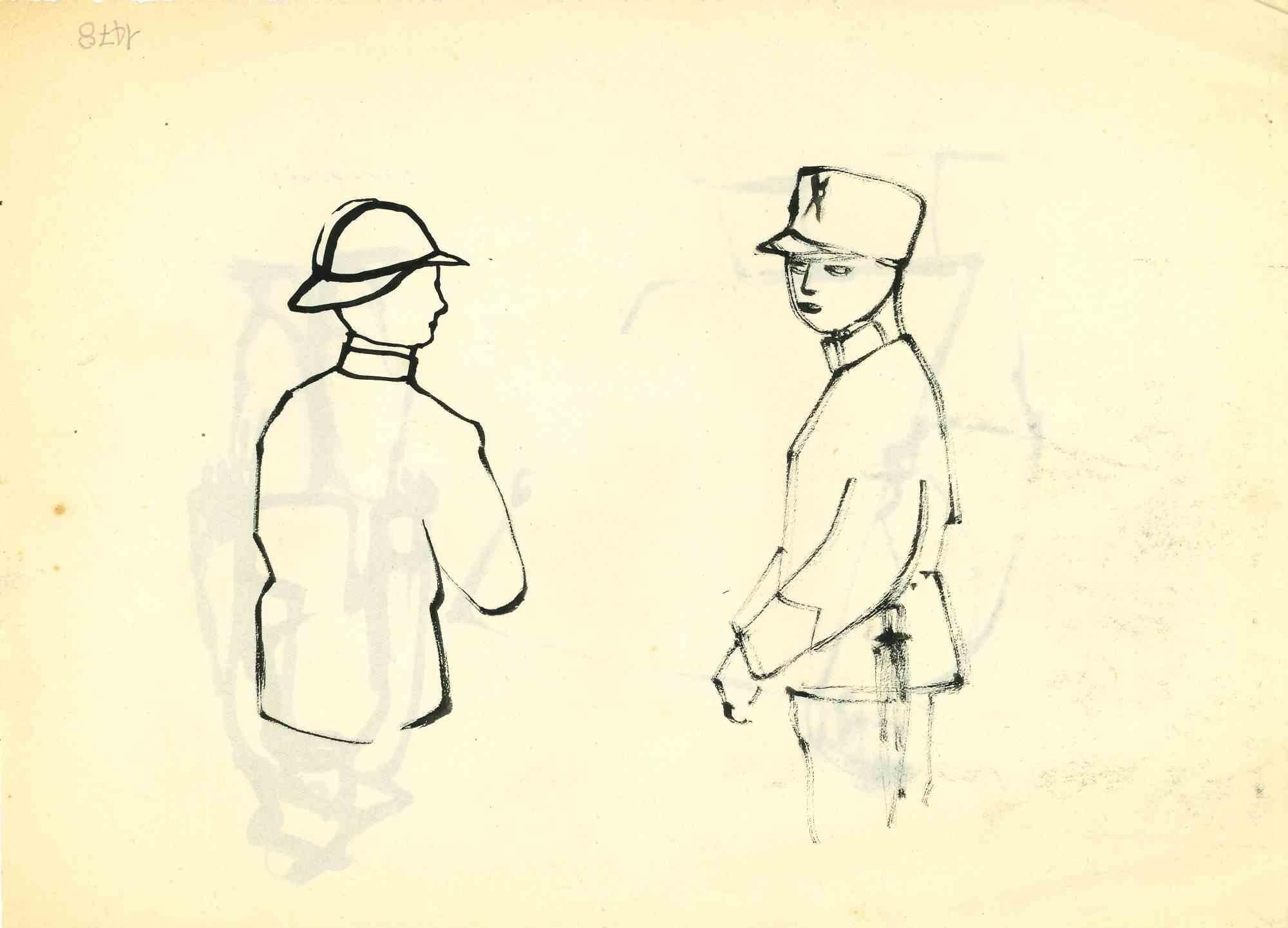 Soldiers - Drawing by Mino Maccari - Mid-20th Century