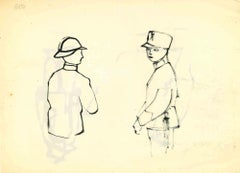 Vintage Soldiers - Drawing by Mino Maccari - Mid-20th Century