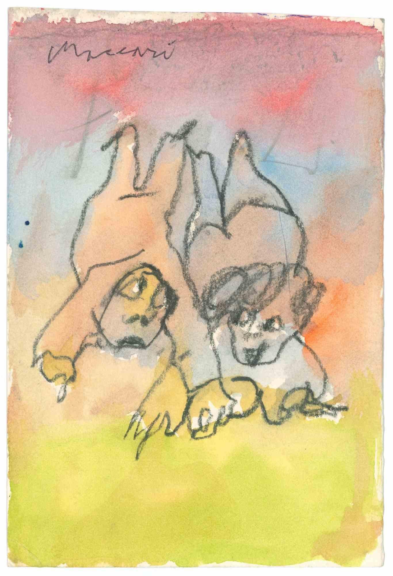 Jumping is a charcoal and watercolor drawing realized by Mino Maccari  (1924-1989) in the Mid-20th Century.

Hand-signed.

Good conditions with slight foxing.

Mino Maccari (Siena, 1924-Rome, June 16, 1989) was an Italian writer, painter, engraver