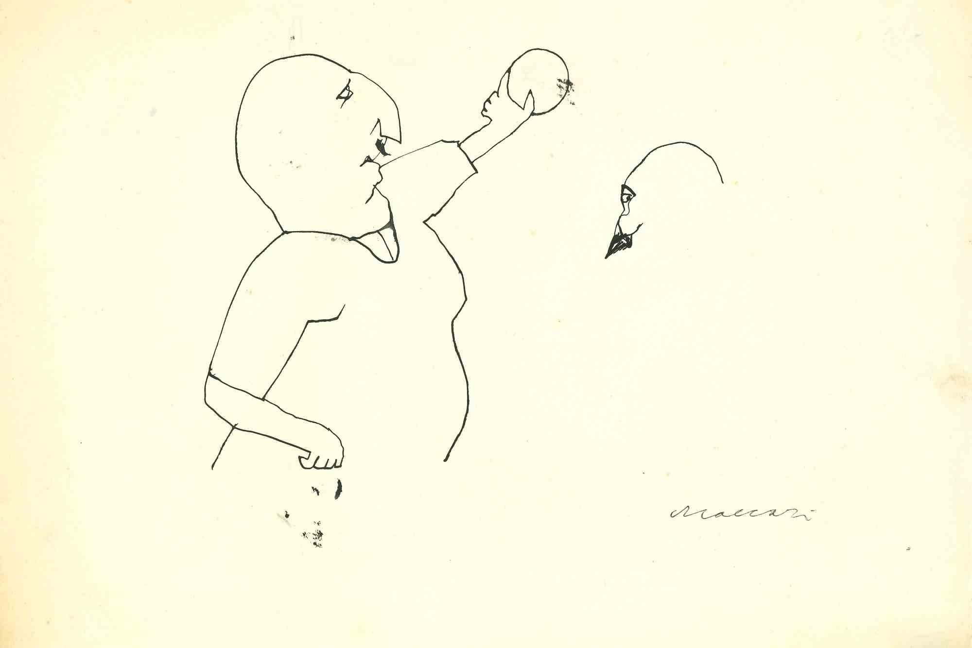 Playing is a china ink drawing realized by Mino Maccari  (1924-1989) in the Mid-20th Century.

Hand-signed.

Good conditions with slight foxing.

Mino Maccari (Siena, 1924-Rome, June 16, 1989) was an Italian writer, painter, engraver and journalist,
