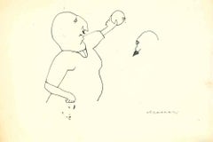 Spielen – Zeichnung von Mino Maccari – Mitte des 20. Jahrhunderts
