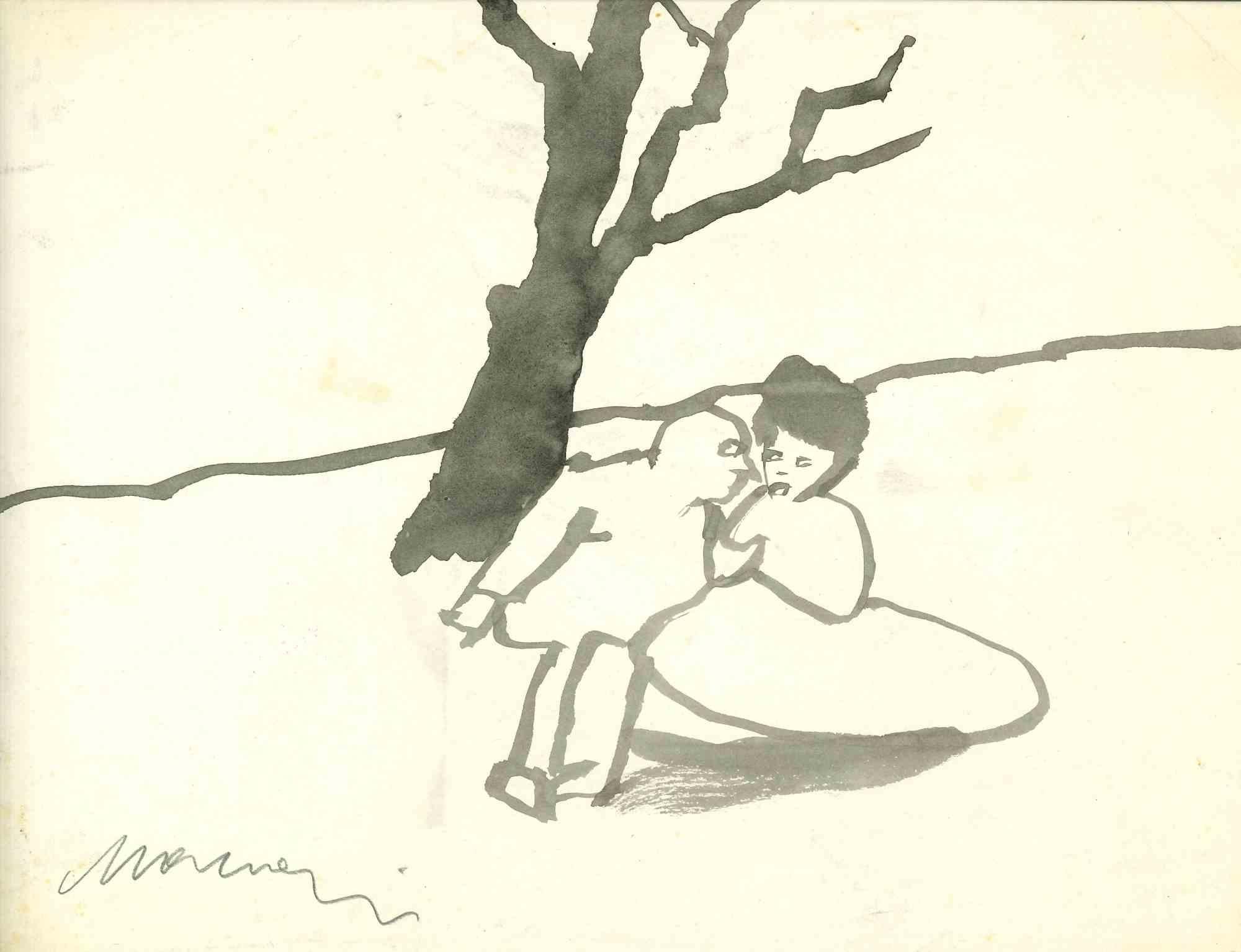 Conversation - Drawing by Mino Maccari - Mid-20th Century