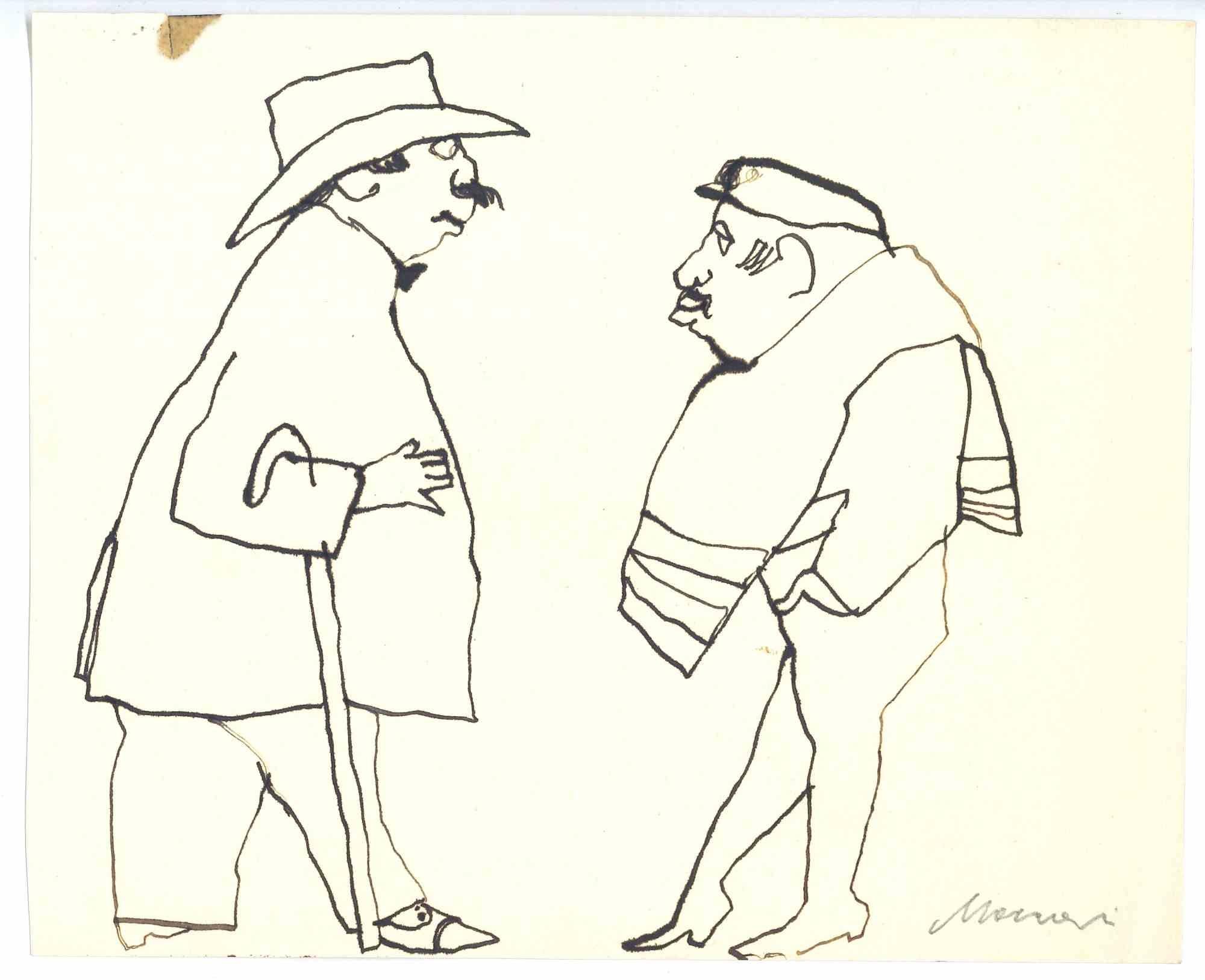 Meeting - Drawing by Mino Maccari - Mid-20th Century