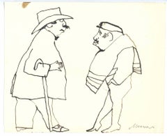 Meeting – Zeichnung von Mino Maccari – Mitte des 20. Jahrhunderts