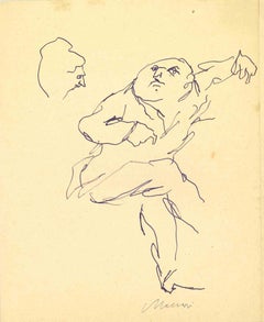 Cooking - Drawing by Mino Maccari - Mid-20th Century