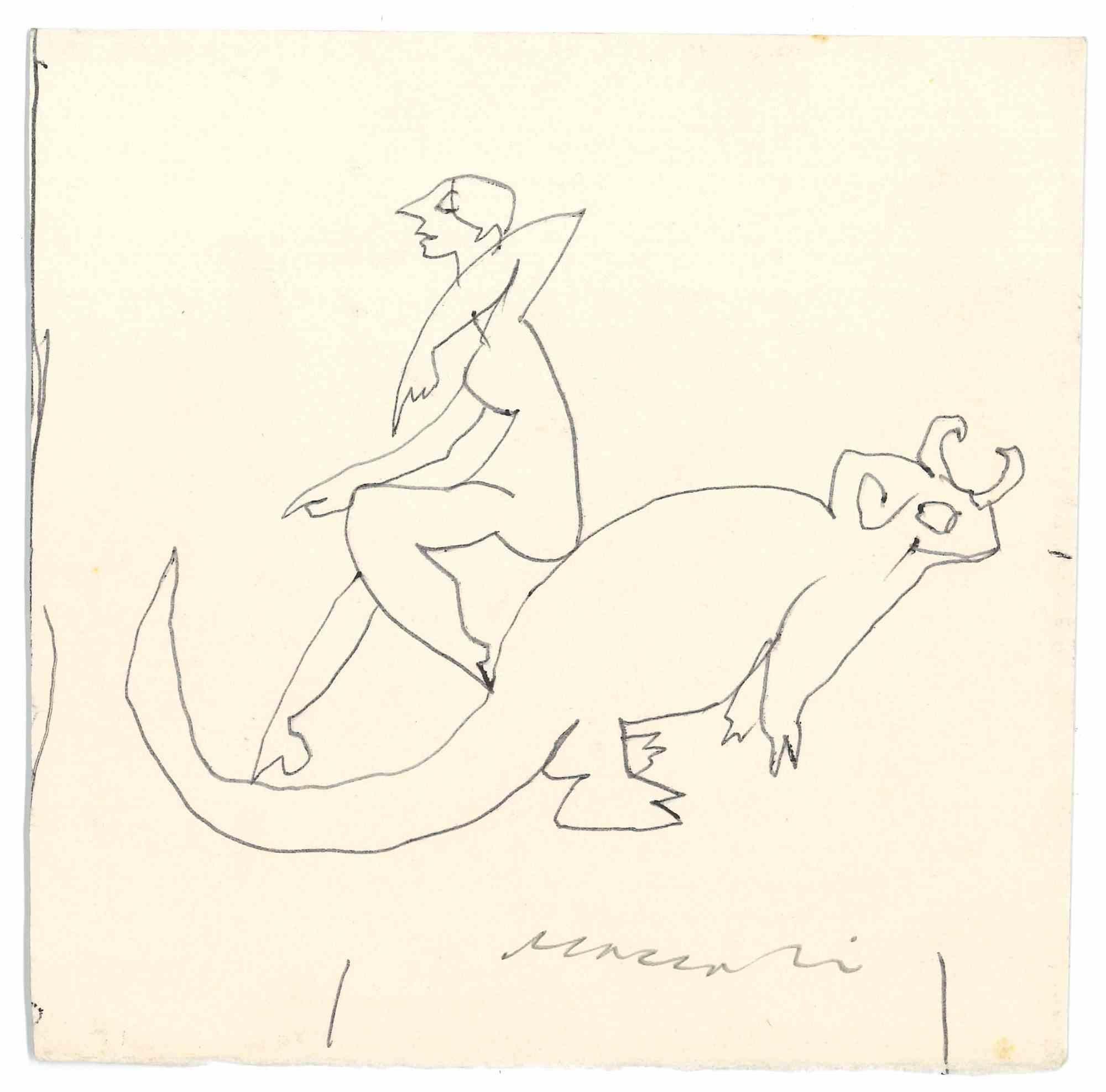 Creature - Drawing by Mino Maccari - Mid-20th Century