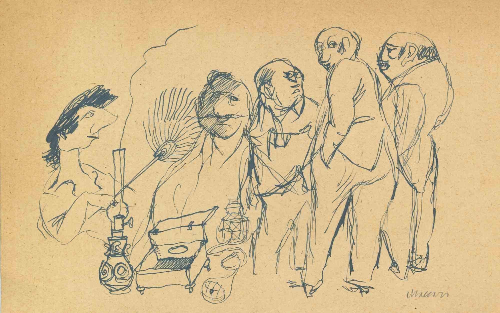 Rassemblement - Dessin de Mino Maccari - Milieu du 20e siècle