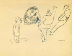 Vintage Figures - Drawing by Mino Maccari - Mid-20th Century