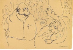 Conversation - Drawing by Mino Maccari - Mid-20th Century