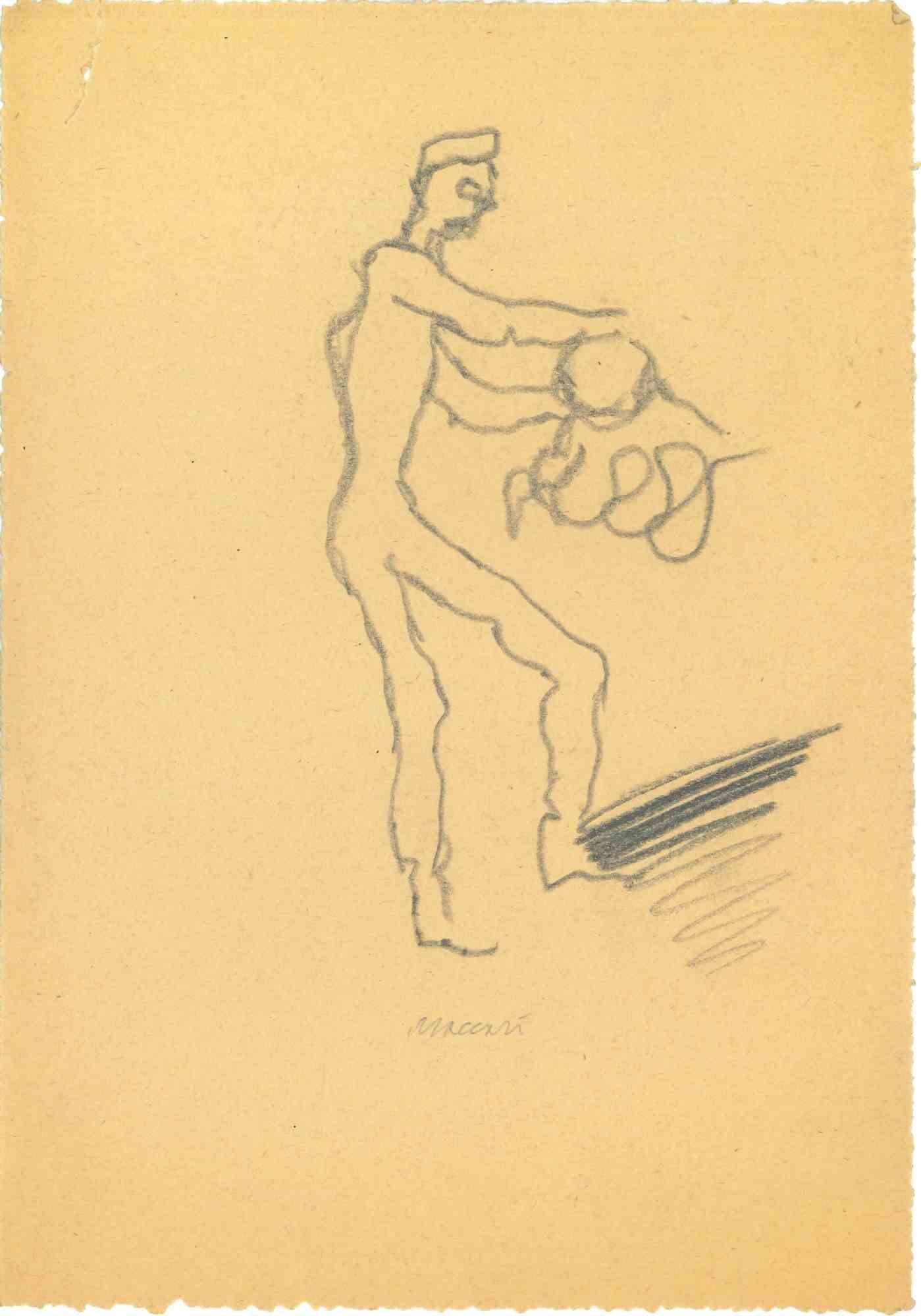 Playing est un dessin au fusain réalisé par Mino Maccari (1924-1989) au milieu du 20e siècle.

Signé à la main.

Bon état avec de légères rousseurs.

Mino Maccari (Sienne, 1924-Rome, 16 juin 1989) est un écrivain, peintre, graveur et journaliste
