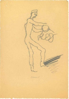Spielen – Zeichnung von Mino Maccari – Mitte des 20. Jahrhunderts