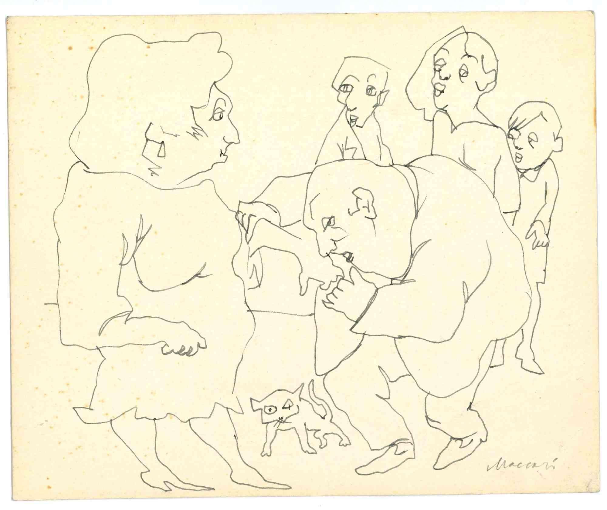 Figures is a china ink drawing realized by Mino Maccari  (1924-1989) in the Mid-20th Century.

Hand-signed.

Good conditions with slight foxing.

Mino Maccari (Siena, 1924-Rome, June 16, 1989) was an Italian writer, painter, engraver and journalist,