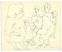 Figuren – Zeichnung von Mino Maccari – Mitte des 20. Jahrhunderts