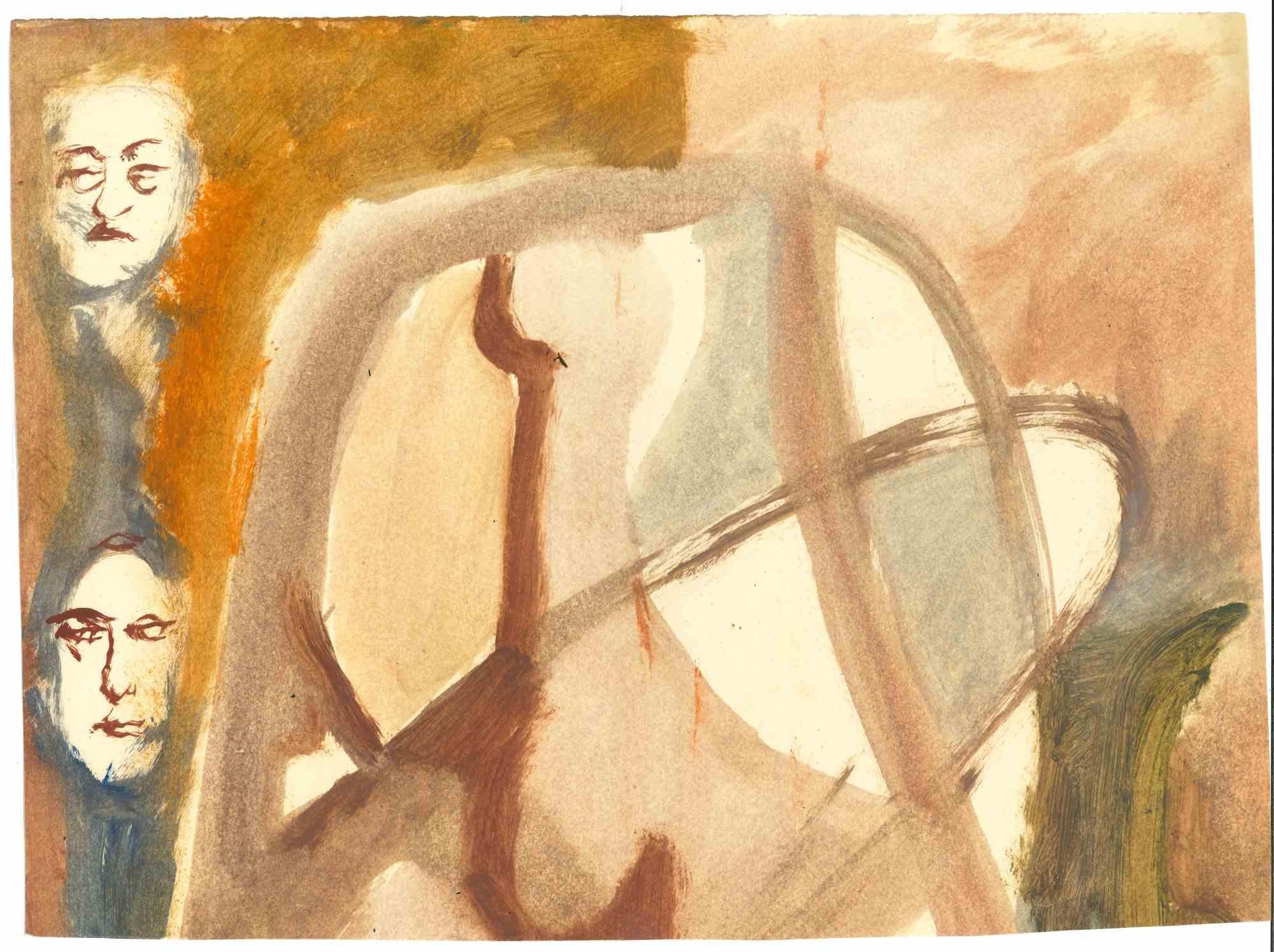 Meeting ist eine Tusche-, Kohle- und Aquarellzeichnung von Mino Maccari (1924-1989) aus der Mitte des 20. Jahrhunderts.

Handsigniert. Doppelseitige Zeichnung, auf Vorder- und Rückseite.

Guter Zustand mit leichten Stockflecken.

Mino Maccari