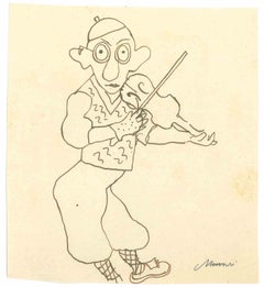 Vintage Violonist - Drawing by Mino Maccari - Mid-20th Century