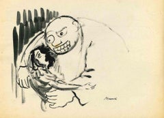 Hug – Zeichnung von Mino Maccari – Mitte des 20. Jahrhunderts