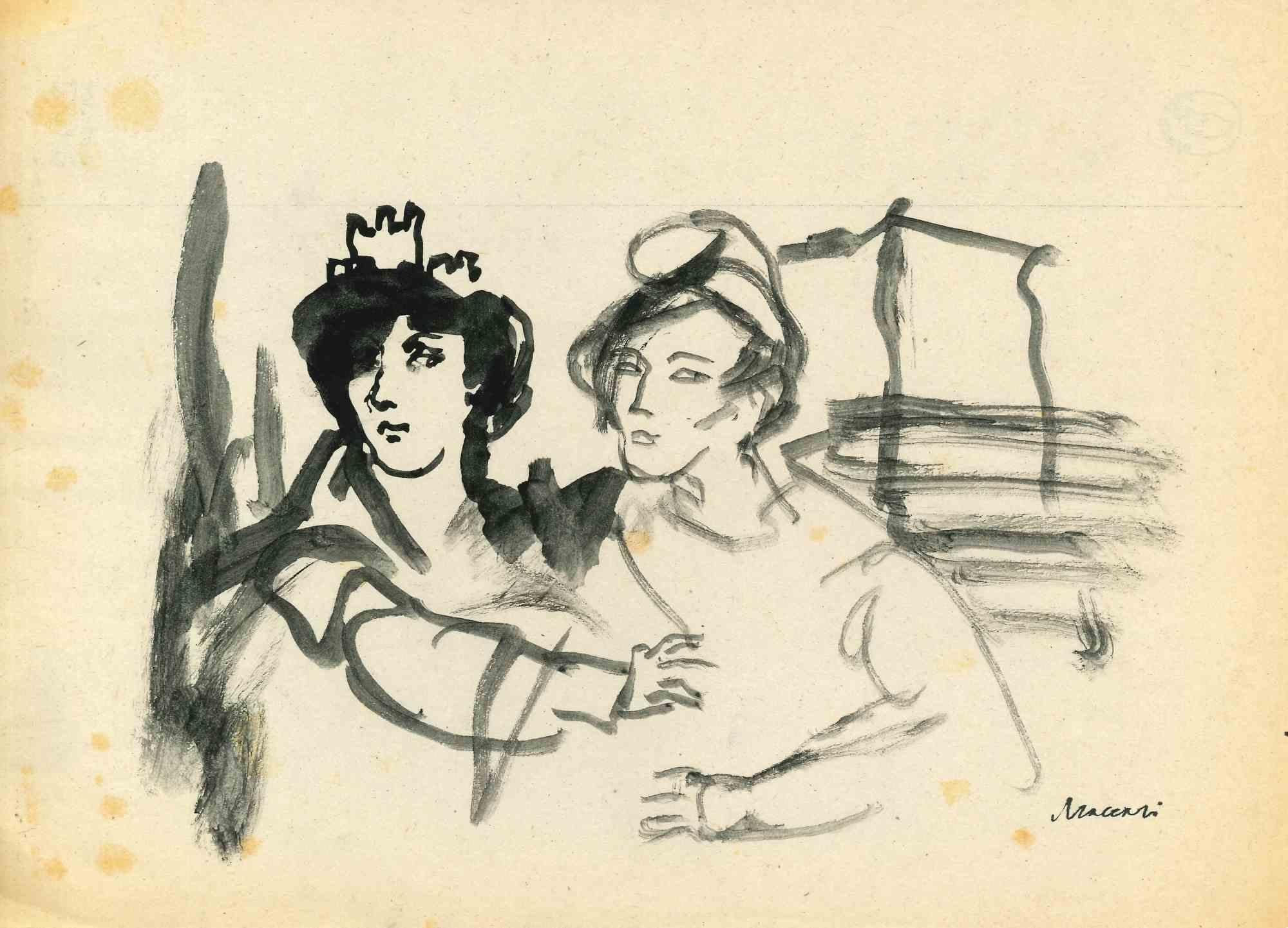 Femmes - Dessin de Mino Maccari - Milieu du 20e siècle
